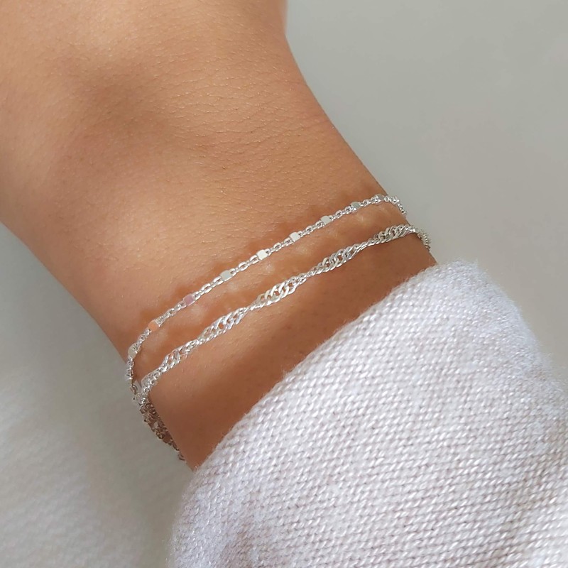 Annika Bella Double-Layered Sterling Silver Bracelet, Length 6.75-7.75 Inches, Stranded