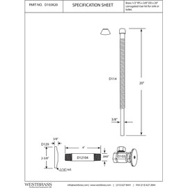 Westbrass D103K20-01 1/2" IPS" x 3/8" OD x 20" Corrugated Riser Supply Line Kit with Round Handle Angle Supply Shut Off Valve for Faucet and Toilet, Polished Brass
