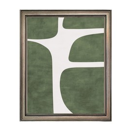 Vintage Framed Green and White Abstract Wall Art Mid Century Minimalist Contemporary Painting for Room Decor