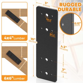 2pcs 10" X 3" Straight Steel Flat Plate,I Black Mending Plate with Holes,I Shape Strap,Metal Plate with Powder Coated Post to Beam Connectors for Repair Wooden House,Furniture,Pergola,Truss Framing
