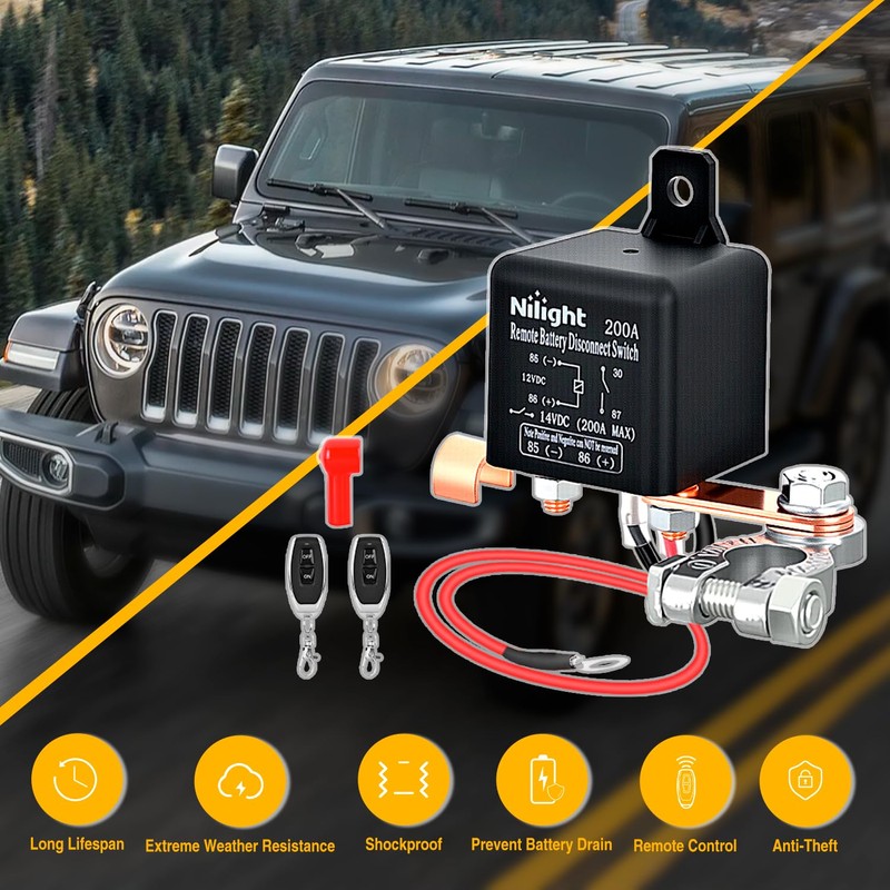 Nilight Remote Battery Disconnect Switch 12V 200A Car Anti-Theft Kill