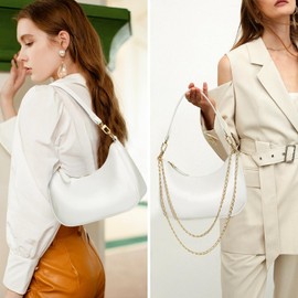 KKXIU Shoulder Bag for Women Cute Hobo and Tote Handbags Retro Clutch Underarm Purse with 2 Removable Straps (White)