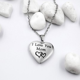 PHOCKSIN I Love You Mom Silver Heart Locket Necklace for Women Photo Lockets for Mom on Mothers Day Best Birthday Gifts for Mom From Daughter
