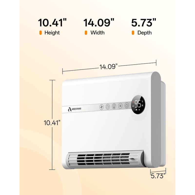 Wall Heater, Space Heater for Bedroom, 1500W PTC Fast Heating