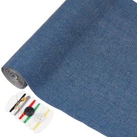 OLYCRAFT Jeans Iron on Patches 59x8.7 inch Extra Large Patches for Jeans 0.3mm Thick Denim Patch with Thread Button Clip and Needle for Jeans Clothing Hole Repairing and Decoration -Steel Blue