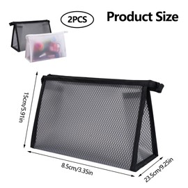 Pack of 2 Mesh Cosmetic Bags, 23.5 x 15 x 8.5 cm Waterproof Storage Make Up Bags, Toiletry Bag Transparent with Zip, Small Bag Organiser for School and Office Supplies, Cosmetics (White + Black),