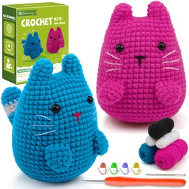 Faircosy Crochet Kit for Beginners Crocheting: Crochet Animal Kits for Kids & Adults - Learn to Knitting Cat Amigurumi Starter Kit with Detailed Tutorial Video and Instructions (40%+ Yarn Extra)