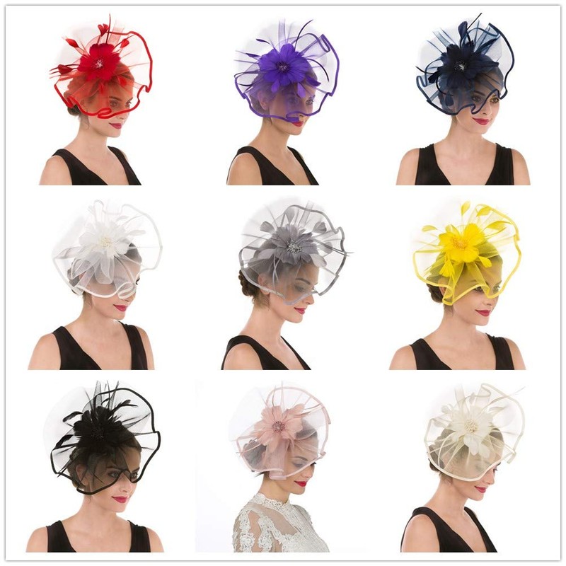 SAFERIN Fascinator Hat Feather Mesh Net Veil Cocktail Tea Party