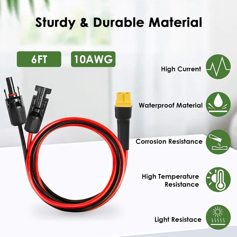 MOOKEERF Solar to XT60 Extension Cable 10AWG 6FT Solar Connector