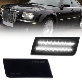 VANKUB 2 PCS, Front LED Side Marker Lights for Chrysler 300 300C 2005-2014, 300 Smoked Lens Side Bumper Marker Lights, Chrysler White LED Turn Signal Lamps