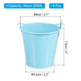 PATIKIL 3"x3" Small Metal Buckets with Handle, 8 Pcs Mini Galvanized Bucket Colorful Easter Buckets for Crafts Party Favors Decoration, Light Blue