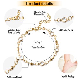LOLIAS 9 Pieces Anklet for Women Teenagers Gold Silver Multilayer Butterfly Evil Eye Heart CZ Beach Adjustable Dainty Anklet Set, Copper