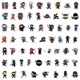 60 Pcs Ninja Stickers Pack for Teens, Cartoon Cute Ninja Stickers, Ninja Waterproof Vinyl Stickers and Decals for Water Bottle Srapbook Laptop Phone Skateboard Luggage Ninja Birthday Party Supplies