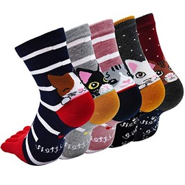 Women's Animal Toe Socks Cotton Comfy Crew Five Finger Sock Athletic Ankle for Ladies