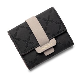 MUIIKOLA Women's RFID Blocking Large Capacity Wallet 100% Vegan Leather Large Women's Purse with 9 Card Slots and 1 ID Window, Onyx black-s