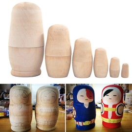 XUBX DIY Matryoshka Dolls, Unpainted Wooden Russian Nesting Dolls, 6 Layer Blank Handmade Nesting Dolls, Uncolored Wood Russian Matryoshka Stacking Dolls for Parent Child DIY Your Nesting Own Doll