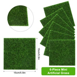 Pack of 6 Artificial Grass Miniature Garden, 15 x 15 cm Artificial Grass for Crafts, Miniature Garden Grass for Crafts, Artificial Grass Gnome Miniature Garden Lawn, for Indoor and Outdoor Use Micro
