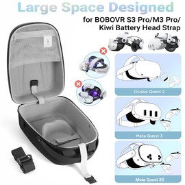 FOREGOER Hard Carrying Case for Meta Quest 3/3S/Oculus Quest 2, Large Space Compatible with BOBOVR S3 Pro/M3 Pro/Kiwi Design Battery Head Strap and All Accessories, Ideal for Travel and Home Storage