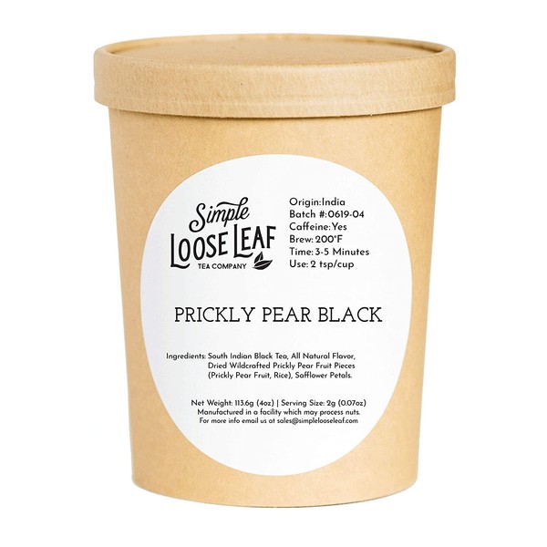Simple Loose Leaf - Prickly Pear Black Tea - Premium Loose Leaf Black Tea (4 oz) - High Caffeine - Rich, Unique Flavor - USA Hand Packaged - 60 Cups