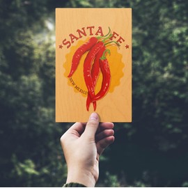 Santa Fe, New Mexico, Red Chiles, Letterpress, (4x6 Birch Wood Postcards, 2-Pack Stationary, Rustic Home Wall Decor)