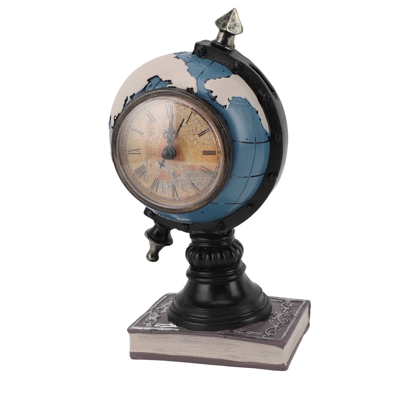 Globe Clock Decorative Desk Ornament Resin World Map Clock with