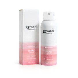 Gymati - Fitness Deodorant Spray for Women - Aluminum-Free - All Day Ultimate Odor Protection - Built For Sweat - Air-Powered - Vegan & Plant-Based - Made in USA - Femme - 3.4oz Travel Size