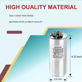 WSRXG HCKS450D050R440Z 45+5 µF/MFD 370/440V AC Round Dual Run Capacitor – Universal HVAC A/C Start Capacitor Replacement for Compressor and Fan