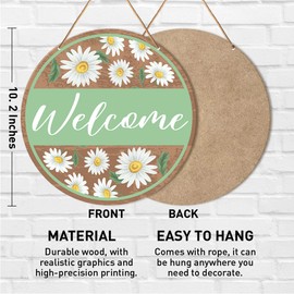 Muktoujaumai Spring Daisy Welcome Sign for Front Door, Spring Floral Hanging Sign Decorations Rustic Decor Wall Sign for Porch, Patio, Home