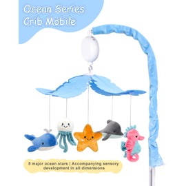 FEISIKE Baby Crib Mobile with 35 Lullabies, 3 Modes Rotation & Music, Adjustable Volume, Nursery Decor for Boys and Girls (Ocean Theme)