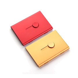 2 Pack Business Card Case - Portable Slide Out Card Holder, Thumb-Drive Metal Card Holders for Men Women, Business Gifts [red+Gold]