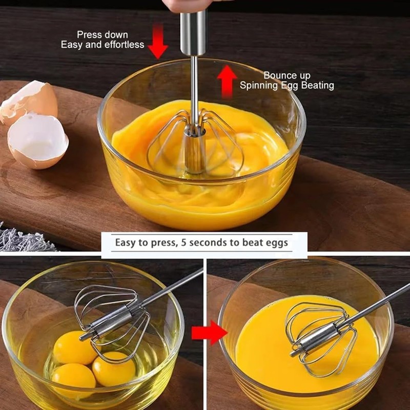 Stainless Steel Semi-Automatic Whisk Egg Whisk Hand Push Rotary Whisk