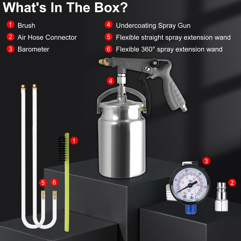 Undercoating Spray Gun with 1000ml Suction Feed Cup,Straight & 360°