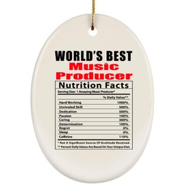 World's Best Music Producer Nutritional Facts Gifts 2024 Christmas Tree Ornaments Oval Ceramics Hanging Decorations