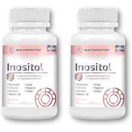 Healthaddiction Fórmula Avanzada Inositol Suplemento Myo Teanina Arándano Vitamina Folato Ácido Fólico Magnesio Selenio Frascos Capsulas 800