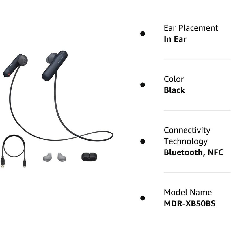 Sony Extra Bass Bluetooth Headphones. Wireless Sports Earbuds with Mic.