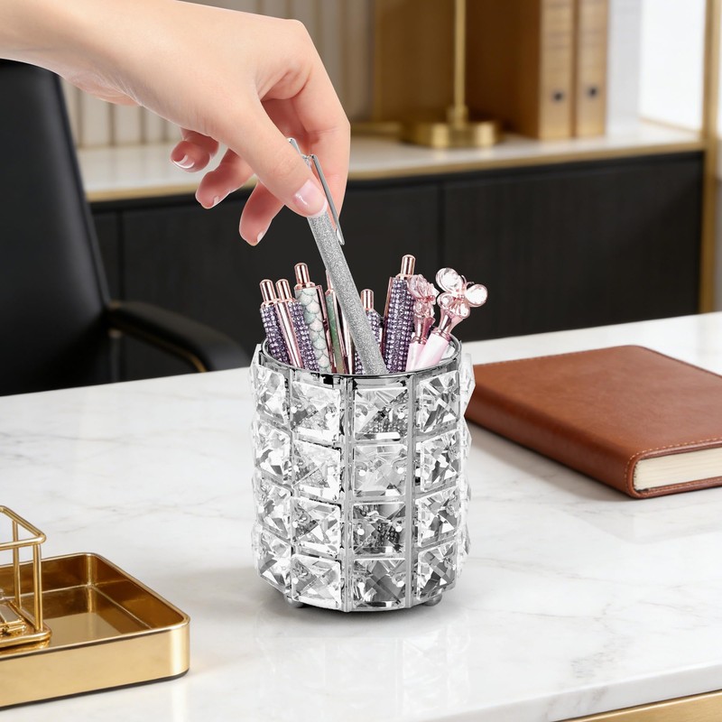 Biiange Crystal Pen Holder, Silver
