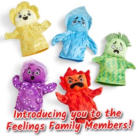 hand2mind Feelings Family Hand Puppets, Mindfulness for Kids, Social Skills Emotional Learning Activities, Sensory Play Therapy Toys for Counselors (Set of 5)