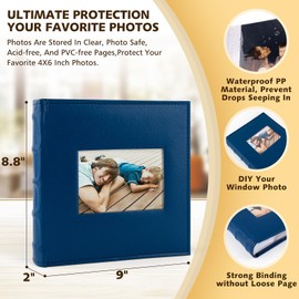 Golden State Art,Photo Album with Memo Writing Space hold 200 4x6 Horizontal Pictures,Leather Cover(Dark Blue,1-Pack)