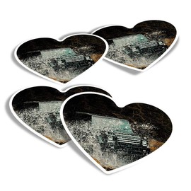 Vinyl Heart Stickers (Set of 4) - 4x4 Car Driving Off Road Farmer Fun Decals for Laptops,Tablets,Luggage,Scrap Booking,Fridges #12711