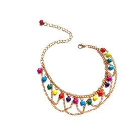 Faruodis Jingle Bells Anklet Bracelet Colorful Bells Tassels Anklet Boho Layered Beach Foot Chain Adjustable Jewelry for Women (Gold)