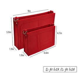 Vercord Felt Purse Insert Organizer 26 19 Toiletry Pouch Insert with D Ring Attach Chain Strap Red S