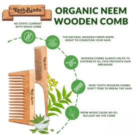 KESHBINDU Handcrafted Neem Hardwood Combs | Women & Men | Natural & Eco-Friendly | Anti-Static Natural Curly Hair Styling Comb with Fine & Wide Pocket & Tail Comb Combo Pack
