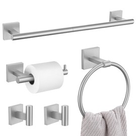 5 Pieces Bathroom Hardware Set, Brushed Nickel Towel Bar Set Includes 23.6” Towel Bar, Towel Ring Holder, Toilet Paper Holder and Two Towel Hooks, Bathroom Accessories Set SUS304 Wall Mounted