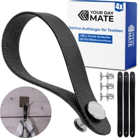 4 Pack 150 x 12mm Loop Black PU Leather Sewing Free Fabric Hangers with Pin Button Fastener Hanger Loops for Tea Towel Bath Towel Rag Decor Camping