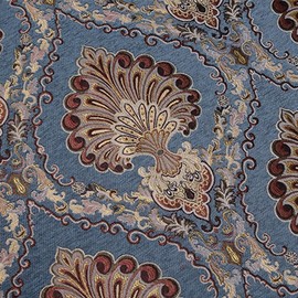 TinaKim Thick Chenille Damask Fabric, for Upholstery Chair Couch Pillow Tablecloth Material DIY Repair (Blue Peacock, 2 Yard)