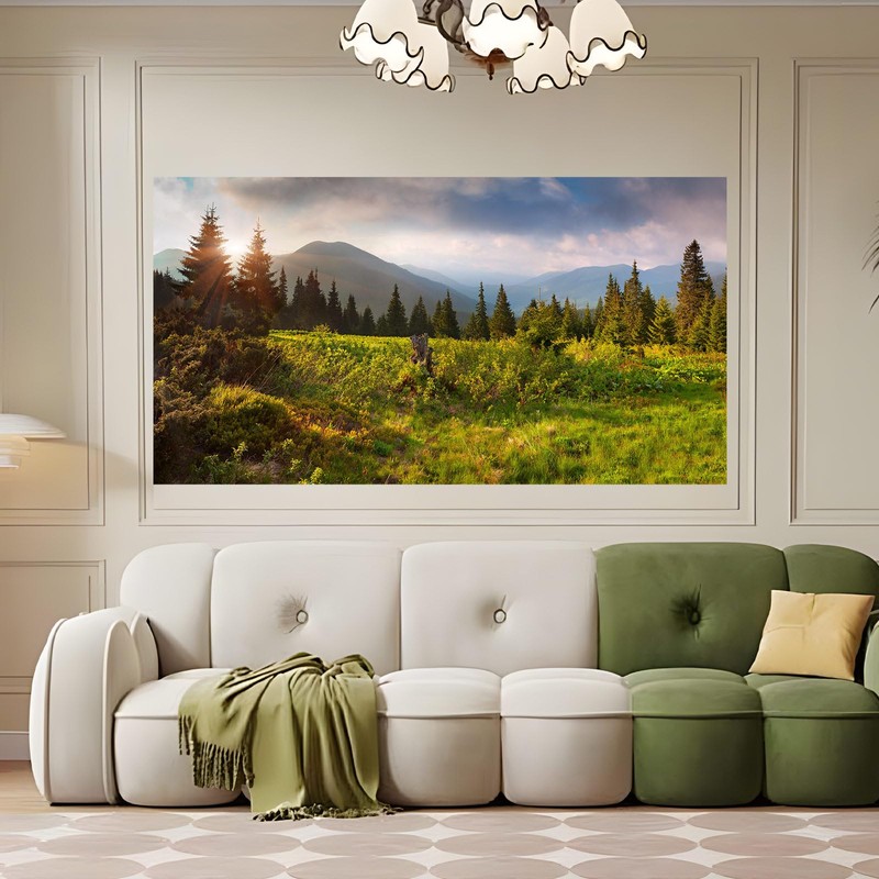 Spring Natural Scenery Background Mountains Trees Green Grass Jungle Photography