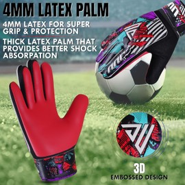 JUU Football Goalkeeper Gloves For Boys, Kids Children Youth Soccer Goalie Gloves with 4mm Latex Finger Spine Protection (Red, Size 6 suitable for 13 to 15 years old)