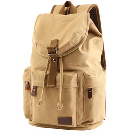 Vintage Canvas Backpack for Men 23L Travel Backpacks with 16 Inch Laptop Compartment Rucksack Shoulders Pack for College, Work, Business, Daily (Brown, 23L)