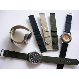 Canvas WWII 2pc Military watchband Vintage style strap Embroidered eyelets NATO 16mm 18mm 20mm 22mm USA stock (Black, 16mm)