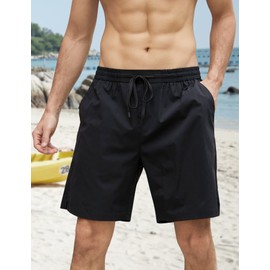 Mens Swimming Trunks with Compression Liner 7" Inseam Board Shorts Quick Dry Swim Shorts for Men Lightweight Beach Bathing Suits with Zipper Pockets - No Mesh Liner(Black,XL)